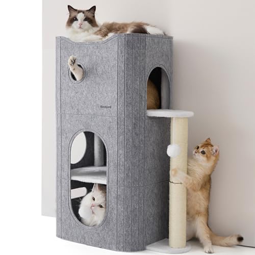 3 Level Cat Tree for Indoor Cats with Scratching Post (Grey / 3-Level)