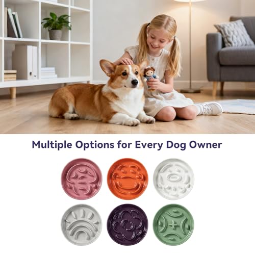 Ceramic Slow Feeder Dog Bowl (Orange / Medium without Stand)