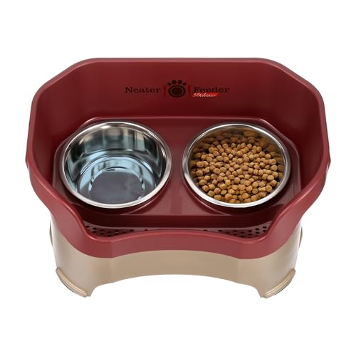 Neater Feeder Deluxe Mess Proof Dog Bowls Elevated for Large Dogs Over 40 lbs (Large with Standard Bowl / Cranberry)