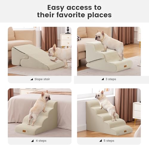 Dog Stairs for Small Dogs 16.5" H (Beige / 2 in 1 15.7"x26.7"x16.5")
