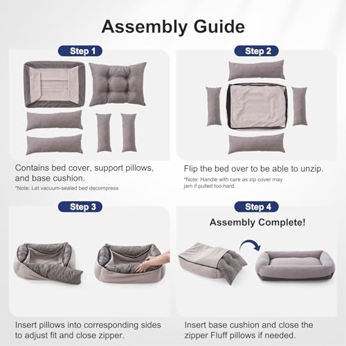 Washable Dog Bed Extra Large Sized Dogs (Grey / XL(42''x30''x8''))