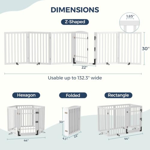 Dog Gate Indoor (White / 132.3"Wx30"H, 6 Panels w/ Door)