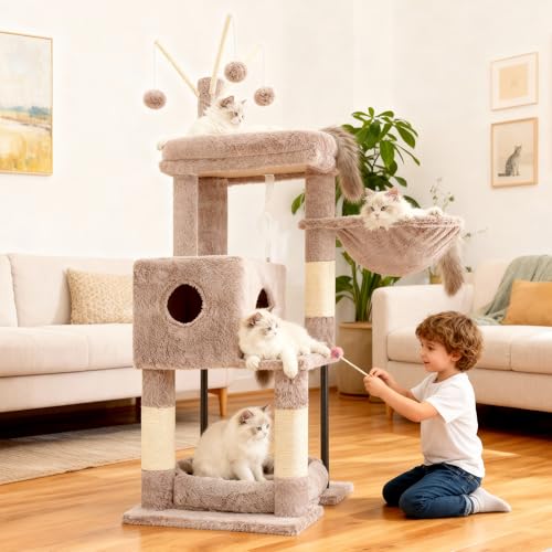 Cat Tree 45.3" Cat Tower for Indoor Cats with Large Perch HCT202SMU (45.3 inch / Muchroom)