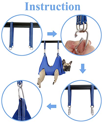 10 in 1 Dog Grooming Hammock Harness with Nail Clippers (XXS/Under 8 lb / Blue)