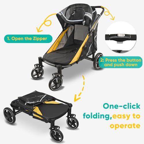 Dog Stroller for Large Medium Dogs up to 80 lbs (Black&Yellow)