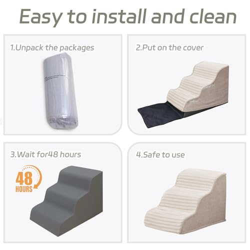 Dog Stairs for Small Dogs & Cats 15.7" H (Beige / Extra Wide 3 Step-15.7"H)