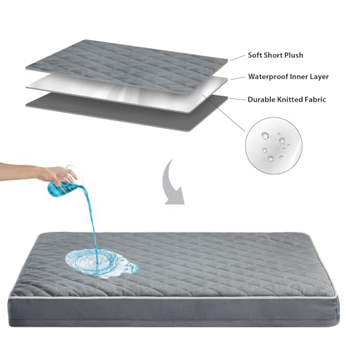 Orthopedic Waterproof Extra Large Senior Dogs Bed for Comfy Sleep (Grey / 42"L x 30"W x 4"Th)