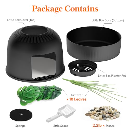 Hidden Plant Cat Litter Box with Plastic Scoop (Black)
