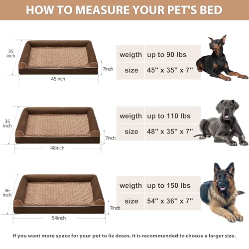 Orthopedic Washable XXL Dog Bed for Senior Dog Cozy Sleep (48"l x 35"w x 7"th / Brown)
