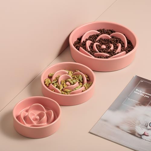 Pink Ceramic Dog Bowl Slow Feeder for Medium and Large Breed (8.26 In Pink Slow Feeder Bowl / Pink)