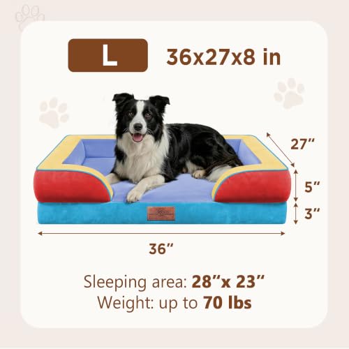 Orthopedic Dog Beds for Large Sized Dog with Bolster (36.0"L x 27.0"W x 8.0"Th / Funfetti Fiesta)