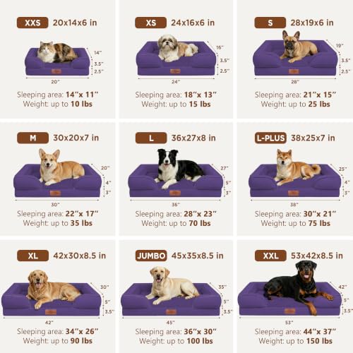 Waterproof Orthopedic Dog Bed for Extra Large Dogs (42.0"L x 30.0"W x 8.5"Th / Deep Purple)