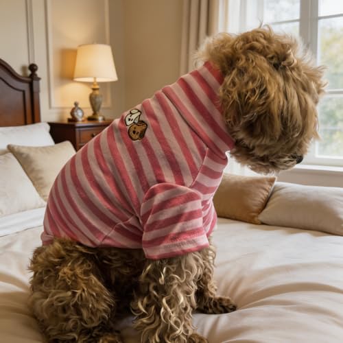 Turtleneck Dog Shirt Cute Doggie Embroidery Super Soft Dog Sweatshirt Stretchy Striped Puppy Pullover for Cats Small Medium Large Dogs (Pink Striped / Medium)