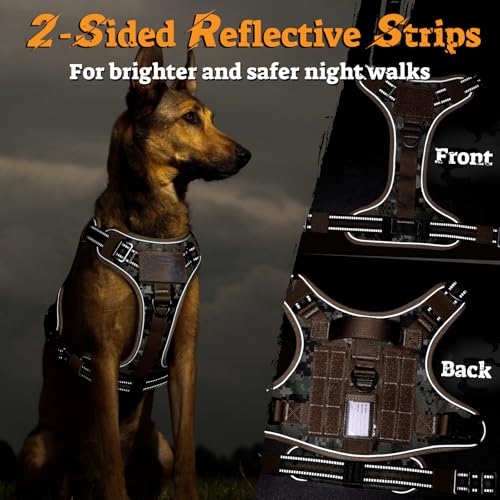 Tactical Dog Harness for Large Dogs (Xl(chest:23.6"-41.8",neck:21.7"-32.3",back:9.1") / Brown Camo)