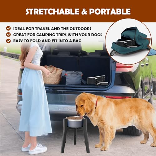 Dog Bowl Stand for Large Dogs (Height: 9.8-13.4", Width: 7-10.7" / Black, 9.8-13.4H-Square)