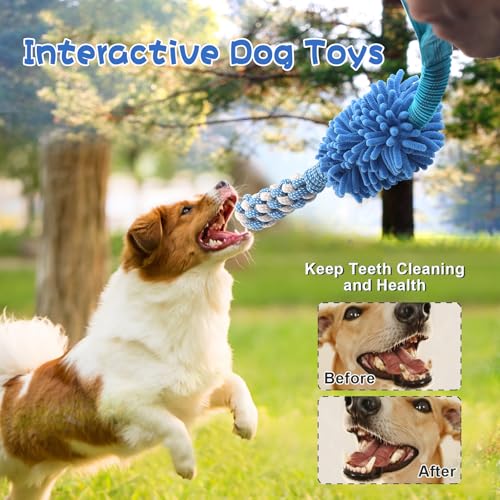 Dog Puppy Toys Dog Squeak Toys Plush Dog Toy with Dog Ropes Knots for Fun and Teeth Cleaning (Blue / Dog Bite Stick Toy)