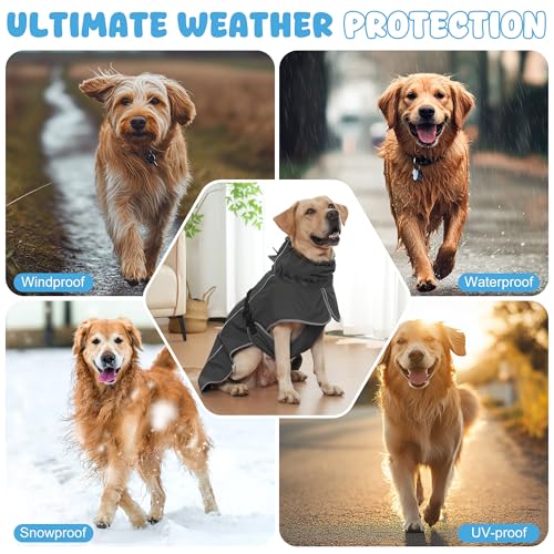 Dog Raincoat Waterproof Dog Coat with Polar Fleece Lining (Grey / Small)