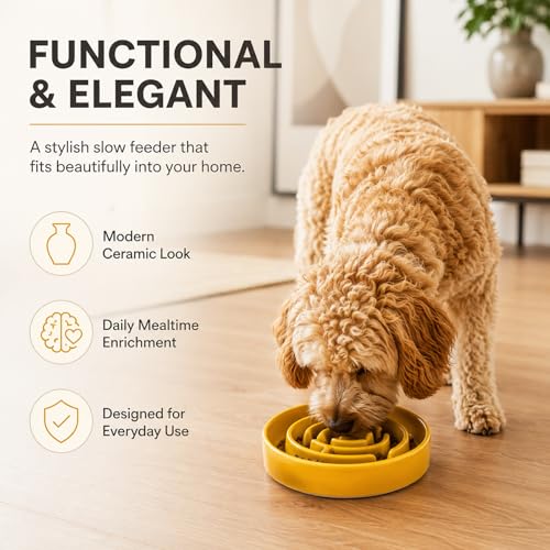 Ceramic Slow Feeder Dog Bowl (Yellow)
