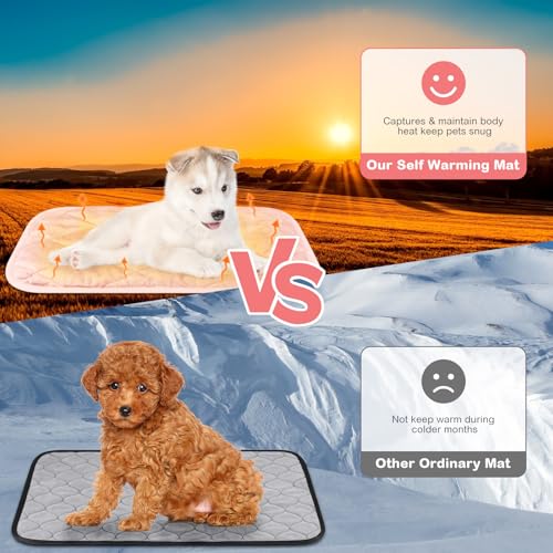 2 Pack Self Heating Cat Mat Self Warming Pet Pads Washable Kennel Mat Dog Crate Pad Reflects Body Heat Non Skid Cat Thermal Pads for Puppy Indoor Outdoor (16 x 20 inches / Pink)