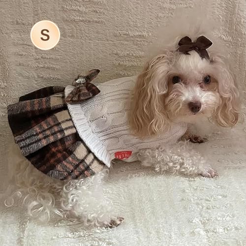 Dog Sweater Dress for Small Dogs Turtleneck Thick Knit Pullover (Small (4-9lbs) / 06# White)