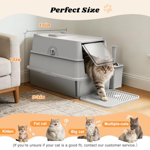 Stainless Steel Litter Box with Lid (Silver Grey / X-Large)