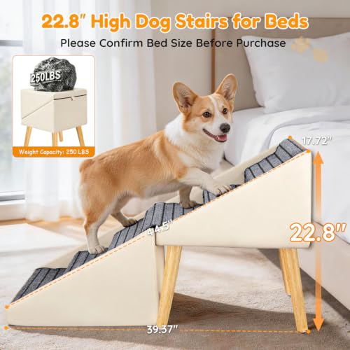 22.8" H Dog Stairs for High Bed (Beige / 22.8" H)