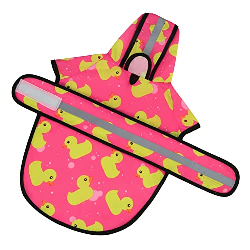 Dog Raincoat with Hood & Leash Hole S (X-Large / Ducks Pink)