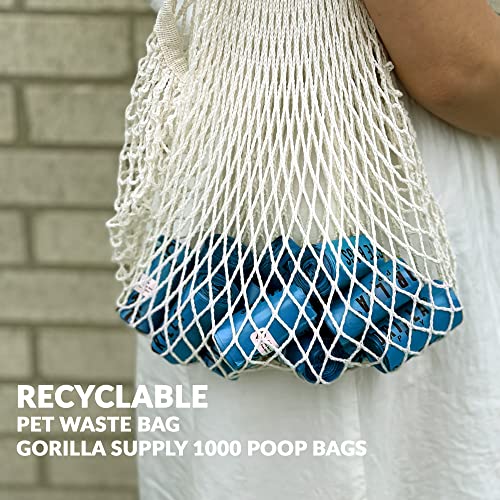 1000 Dog Poop Waste Bags with Dispenser and Leash Tie (Blue / 1 Count (Pack of 1000))