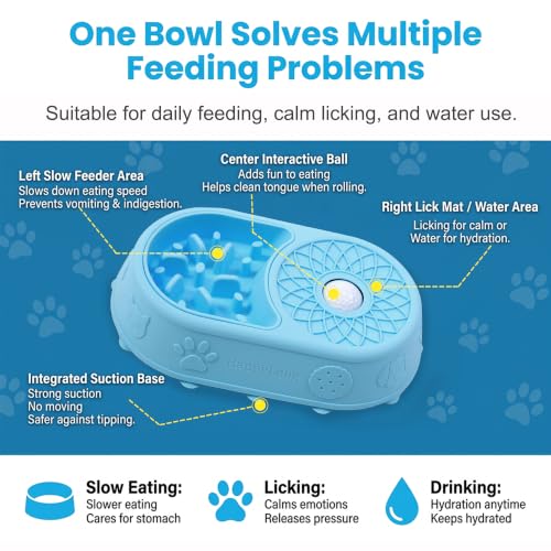 2 in 1 Slow Feeder Dog Bowls with Interactive Rolling Ball