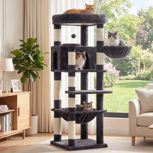 53.1" Corner Cat Tree for Large Cats (53 inch / Smoky Gray)