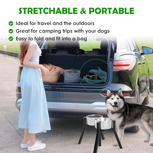 Elevated Dog Bowl Stand for Large Dogs (Height: 11", Width: 7-10.6" / Black, 2-in-1, 11H-Square)