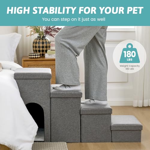 Dog Stairs with Storage (Grey / 32.5x17x17.7 inch)