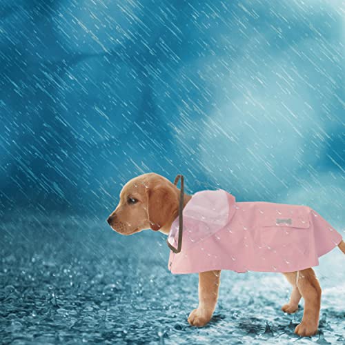 Dog Raincoat Waterproof Rain Poncho with Hoodie (Large: 22-37lbs / Pink)