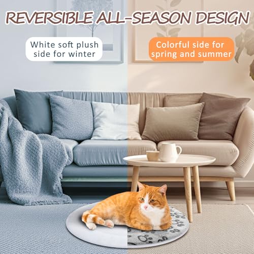 2 Pack Self Heating Cat Pad Self Heating Cat Bed Machine Washable Heat Pet Mat Reversible Body Thermal Warm Round Dog Bed Crate Blanket for Feral and Indoor Cats (16'' / Grey Dog Paw)