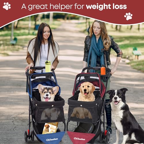 Pet Stroller Dog Stroller for Small Medium Dogs Cats (Red+Black)