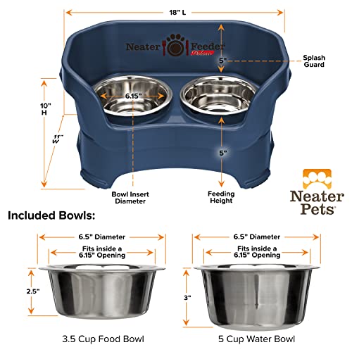 Neater Feeder Deluxe Mess Proof Dog Bowls Elevated for Medium Dogs 19 (Medium with Standard Bowl / Dark Blue)
