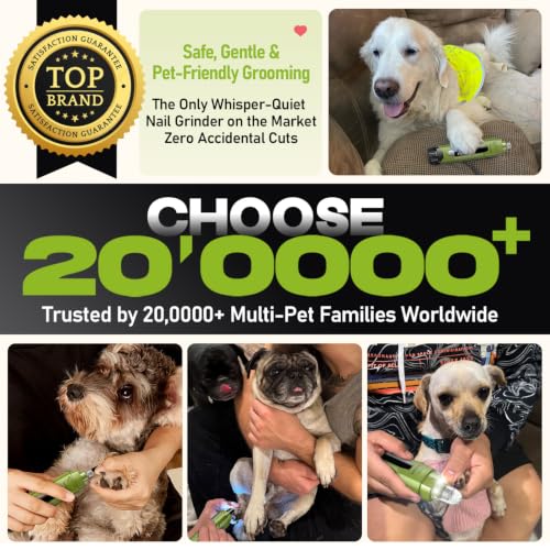 Whisper Quiet Dog Nail Grinder 50%More Power for Sensitive Dogs (Green)