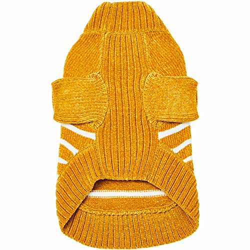 Cozy Soft Chenille Classy Striped Dog Sweater in Mustard (12 inch / Mustard)