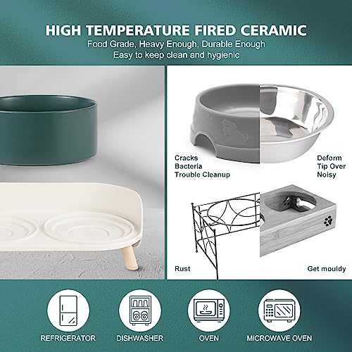 Elevated Ceramic Dog Bowl Set (Green / Medium)