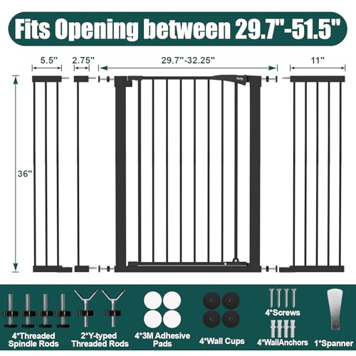 36" Extra Tall Baby Gate for Stairs (Black / 29.7-51.5"Wide,36"Tall)