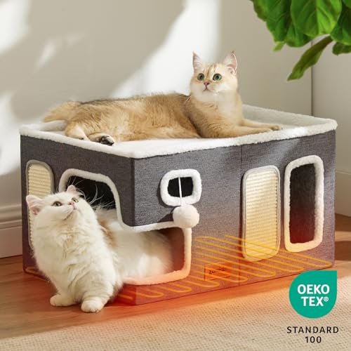 Heated Cat House Bed for Indoor Cats (Green / Extra Large)