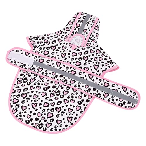 Dog Raincoat with Hood & Leash Hole S (Medium / Leopard Hearts)