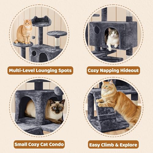 62in Cat Tree with 2 Condos Sisal Scratching Post Sturdy Tower (Dark Gray / 62in)