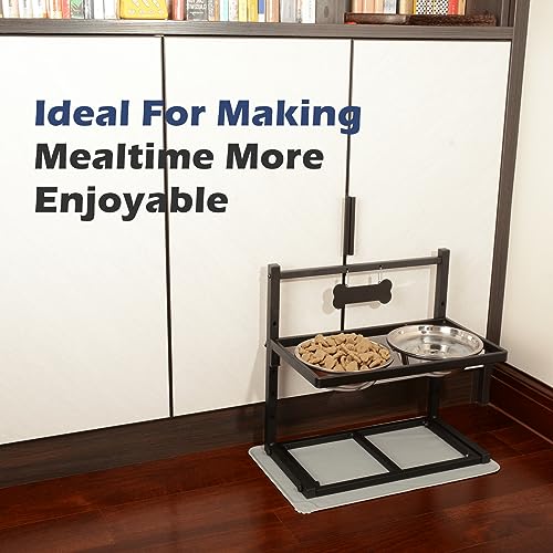 Elevated Dog Bowls with Slow Feeder (Black - XL Grey Silicone Mat / Height-16.5inch)