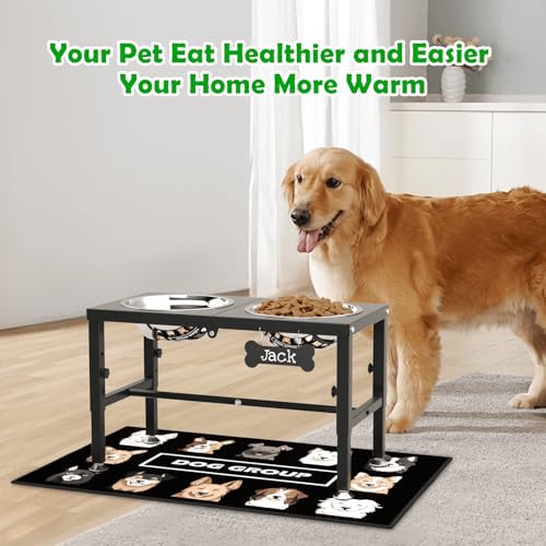 Elevated Dog Bowls with Mat for Large & XLarge Dogs (Black-2L)