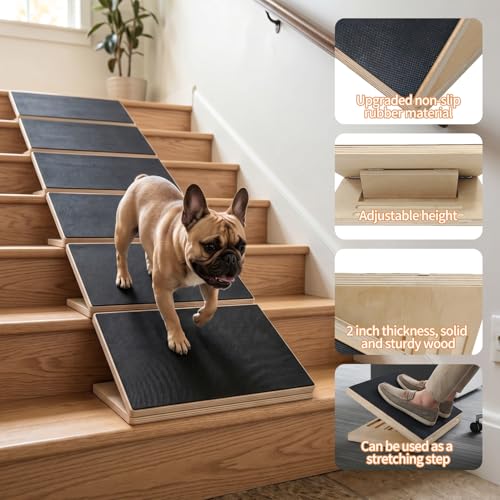 2 Pack Wood Dog Ramp for Stairs with Anti