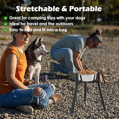 Raised Dog Bowl Stand (Black-FX / Height: 16.9", Width: 8.3-12.6")