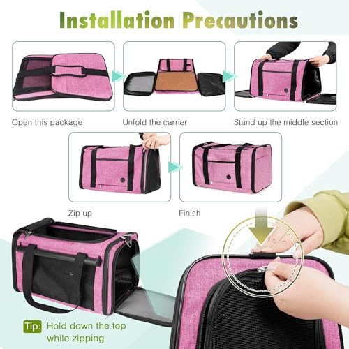 25lbs Cat Carrier Lightproof Soft Sided Pet Carrier for Large Cat (17.5"L x 11.0"W x 11.0"H / Pink)