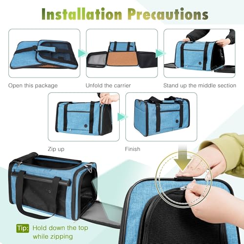 25lbs Cat Carrier Lightproof Soft Sided Pet Carrier for Large Cat (17.5"L x 11.0"W x 11.0"H / Lake blue)