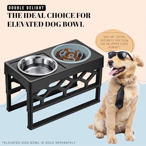 Slow Feeder Dog Bowls for Medium Breeds Fits Raised Feeding Station (Slow Feeder Grey / 1.5 Cup - Fit 6.4-6.7'' Feeder Holes)